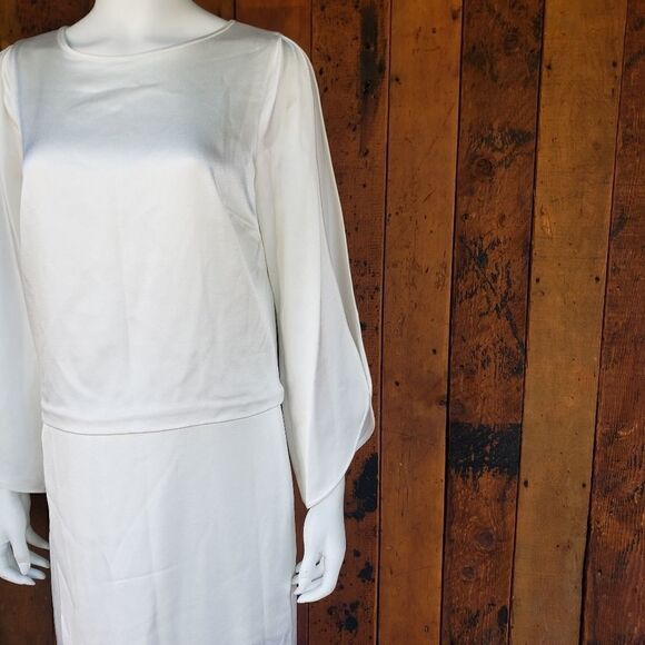 Halston Heritage Satin Wrap Effect Gown Off-white - Picture 4 of 16